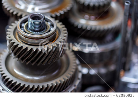 Close-up helical gears in car automatic transmission 62080923