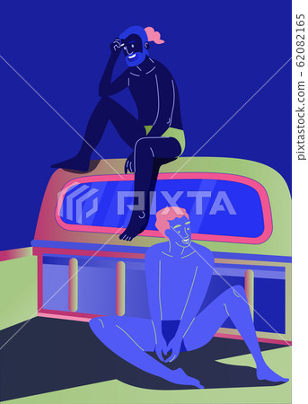 Two young men in swimming suits, Draw cartoons 62082165