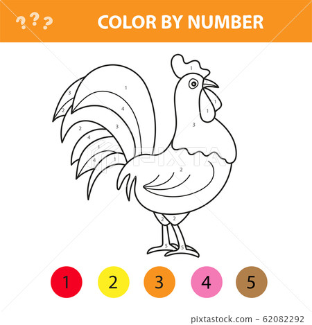 Color by number for children - farm animals rooster, cock 62082292