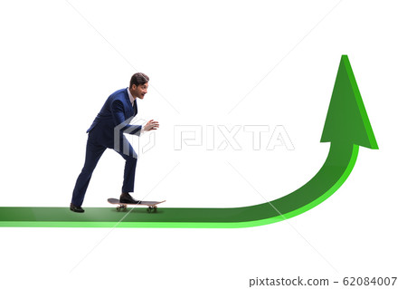 Businessman riding skateboard on financial graph 62084007