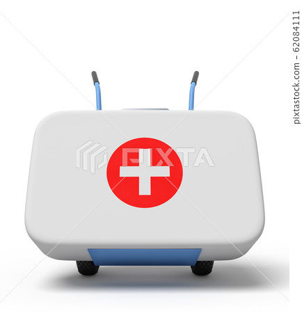 3d rendering of white first aid medical box on a hand truck 62084111