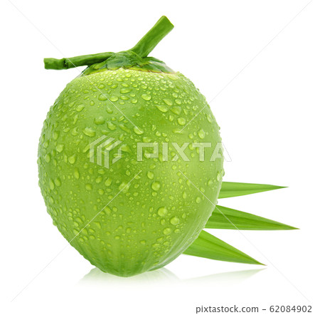 Green coconut with drops of water isolated on 62084902