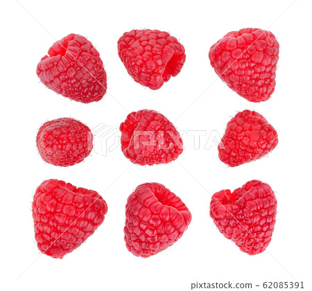 Top view of raspberry isolated on white background Top view of raspberry isolated on white background 62085391