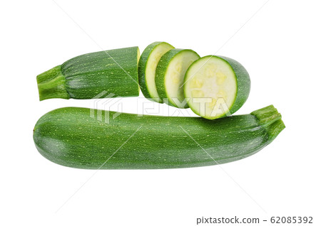 Top view of zucchini isolated on white background Top view of zucchini isolated on white background 62085392