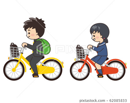 Men and women of high school students who go to school by bicycle 62085833