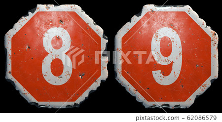 Set of numbers 8, 9 made of public road sign in... - Stock Illustration ...