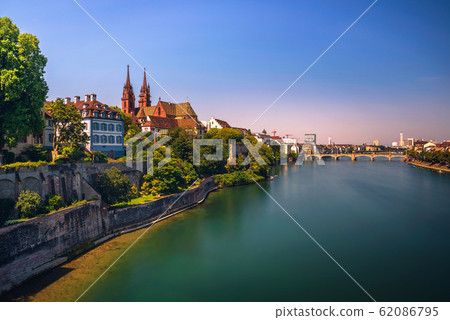 Old Town of Basel, Munster cathedral and the Rhine river in Switzerland Old Town of Basel, Munster cathedral and the Rhine river in Switzerland 62086795