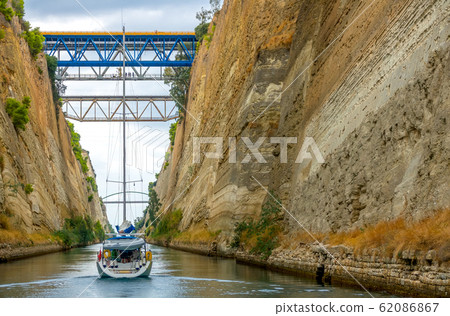 Sailing Yacht in the Corinth Canal and Bridges Sailing Yacht in the Corinth Canal and Bridges 62086867