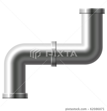Pipe stainless steel, metallic plumbing fittings pipeline. Water, fuel or gas pipes sewage, oil refinery industry pipeline, house sewer. Construction and industrial pressure technology. Realistic 62086871