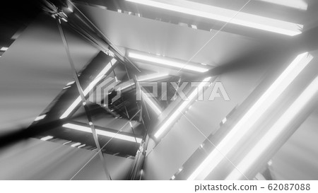 abstract 3d illustration background with abstract rotating metal triangle design with glowing lights abstract 3d illustration background with abstract rotating metal triangle design with glowing lights 62087088