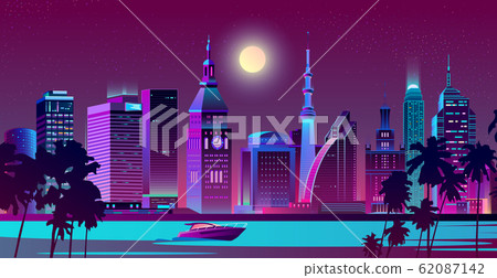 Modern city on seashore night landscape Modern city on seashore night landscape 62087142