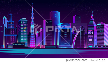 Illuminated modern city night landscape 62087144