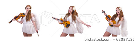Young violin player isolated on white 62087155