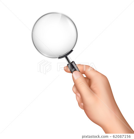 Magnifying glass in human hand realistic Magnifying glass in human hand realistic 62087156