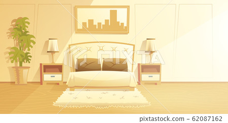 Cozy bedroom with double bed interior Cozy bedroom with double bed interior 62087162