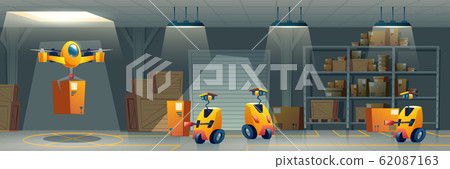 Postal service robotized warehouse cartoon Postal service robotized warehouse cartoon 62087163