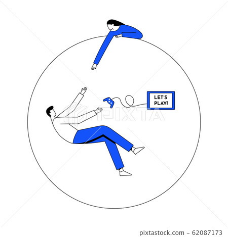 Gaming addiction, health disorder concept. Line with editable stroke. Vector flat illustration. Gaming addiction, health disorder concept. Line with editable stroke. Vector flat illustration. 62087173