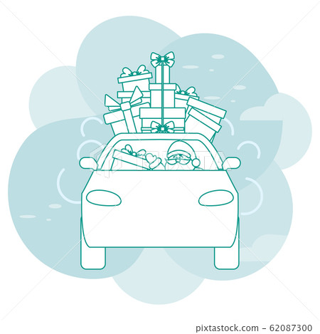 New year Merry Christmas vector Santa car gift 62087300