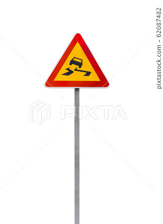 Slippery road, warning triangle road sign Slippery road, warning triangle road sign 62087482