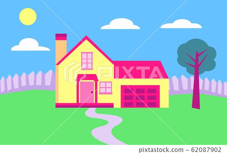 Single house and garden, vector - Stock Illustration [62087902] - PIXTA