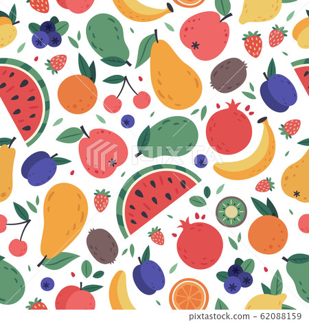 Fruits seamless pattern. Hand drawn doodle... - Stock Illustration ...