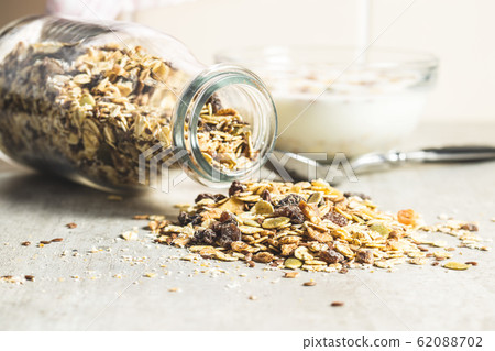 Healthy cereal breakfast. Mixed muesli. Healthy cereal breakfast. Mixed muesli. 62088702