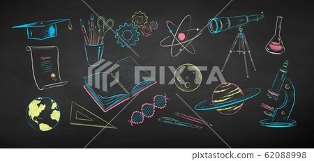 Chalk drawn illustration set of science objects 62088998