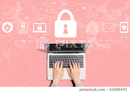 Internet network security concept with person using laptop Internet network security concept with person using laptop 62089470