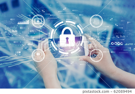 Internet network security concept with person using smartphone 62089494