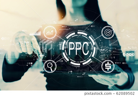 PPC - Pay per click concept with businesswoman 62089502