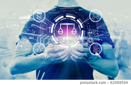 Legal advice service concept with man holding smartphone 62089504