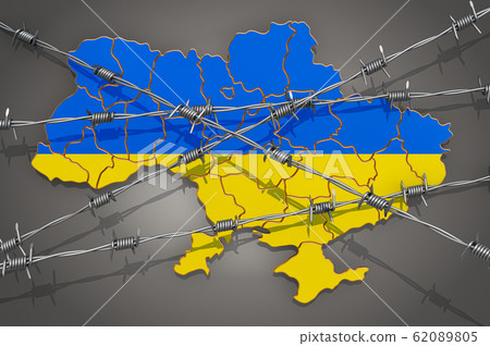 Map of Ukraine with barbed wire, 3D rendering 62089805