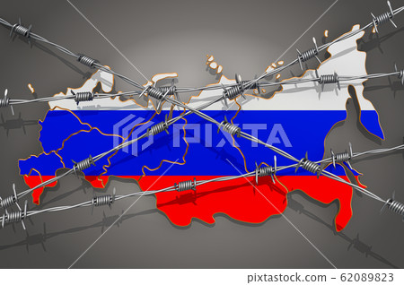 Map of Russia with barbed wire, 3D rendering 62089823