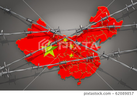 Map of China with barbed wire, 3D rendering Map of China with barbed wire, 3D rendering 62089857