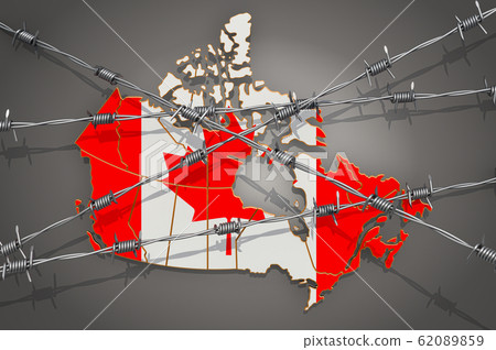 Map of Canada with barbed wire, 3D rendering Map of Canada with barbed wire, 3D rendering 62089859