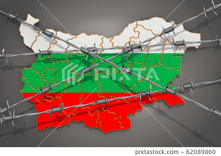 Map of Bulgaria with barbed wire, 3D rendering Map of Bulgaria with barbed wire, 3D rendering 62089860