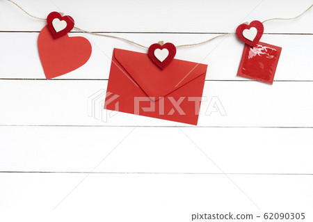 Envelope, letter, red valentine heart and condome Envelope, letter, red valentine heart and condome 62090305