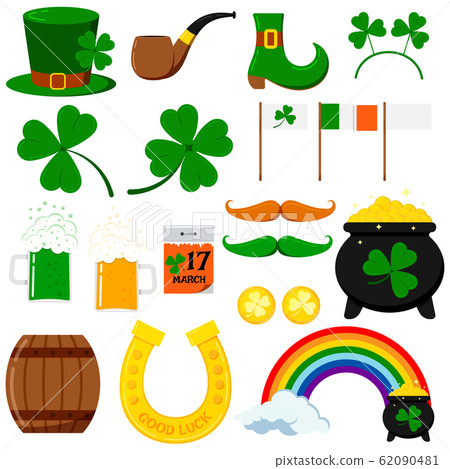 St. Patrick s day vector graphic design icons set isolated on white background. 62090481