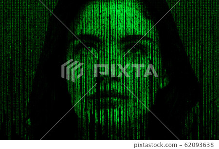 Female face with matrix digital numbers artifical intelligence AI theme Female face with matrix digital numbers artifical intelligence AI theme 62093638