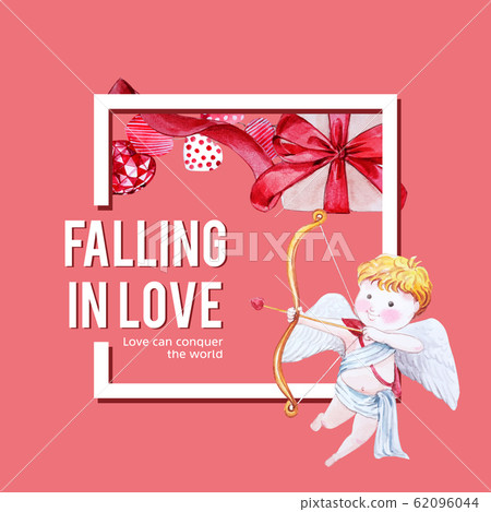 Love wreath design with cupid, gift watercolor Love wreath design with cupid, gift watercolor 62096044