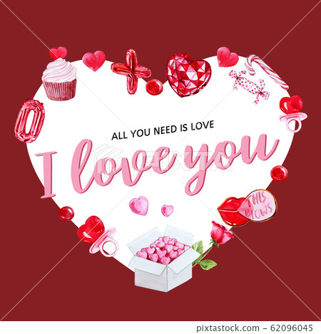 Love wreath design with rose, heart, cupcake Love wreath design with rose, heart, cupcake 62096045