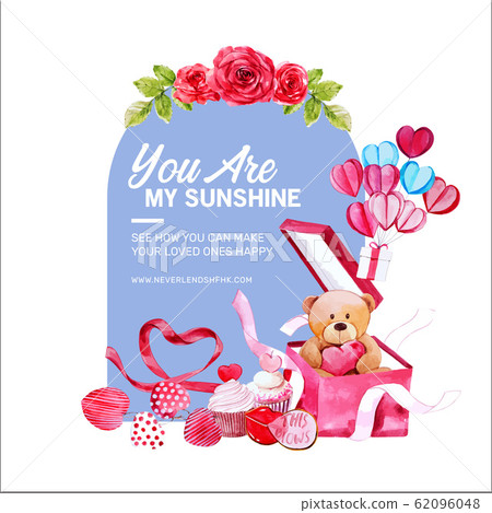 Love wreath design with teddy bear, box watercolor Love wreath design with teddy bear, box watercolor 62096048
