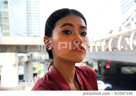 Young woman sport smile portrait and selfie photo relaxation on walking street. Young woman sport smile portrait and selfie photo relaxation on walking street. 62097346