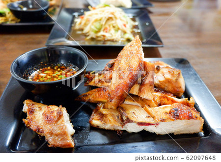 Asian style grilled chicken chopped with sauce on Asian style grilled chicken chopped with sauce on 62097648