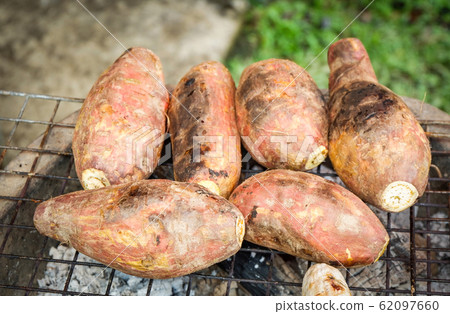 Grilled sweet potatoes yam on grill in the stove Grilled sweet potatoes yam on grill in the stove 62097660