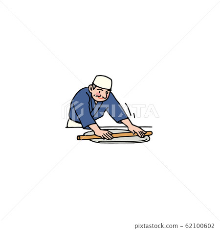 Soba craftsman making noodles 62100602