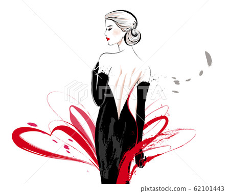 Woman wearing black evening dress Woman wearing black evening dress 62101443