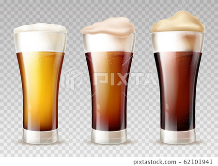 Beer types poured in glasses realistic 62101941