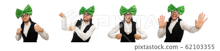 Man with big green bow tie in funny concept 62103355