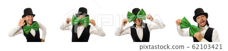 Man with big green bow tie in funny concept 62103421